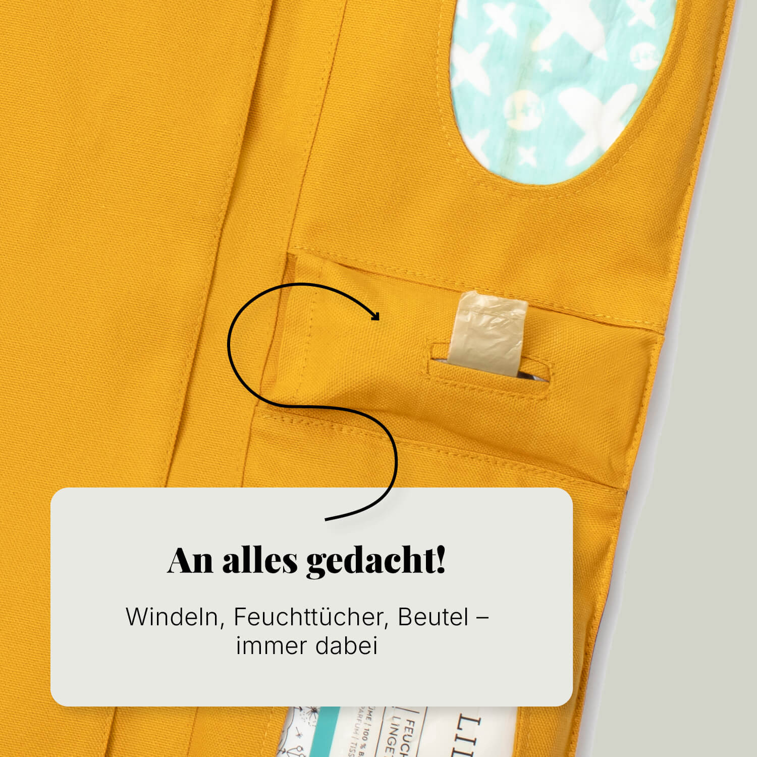 Kompakte Villawind Wickeltasche mit Platz für Windeln, Feuchttücher und Beutel