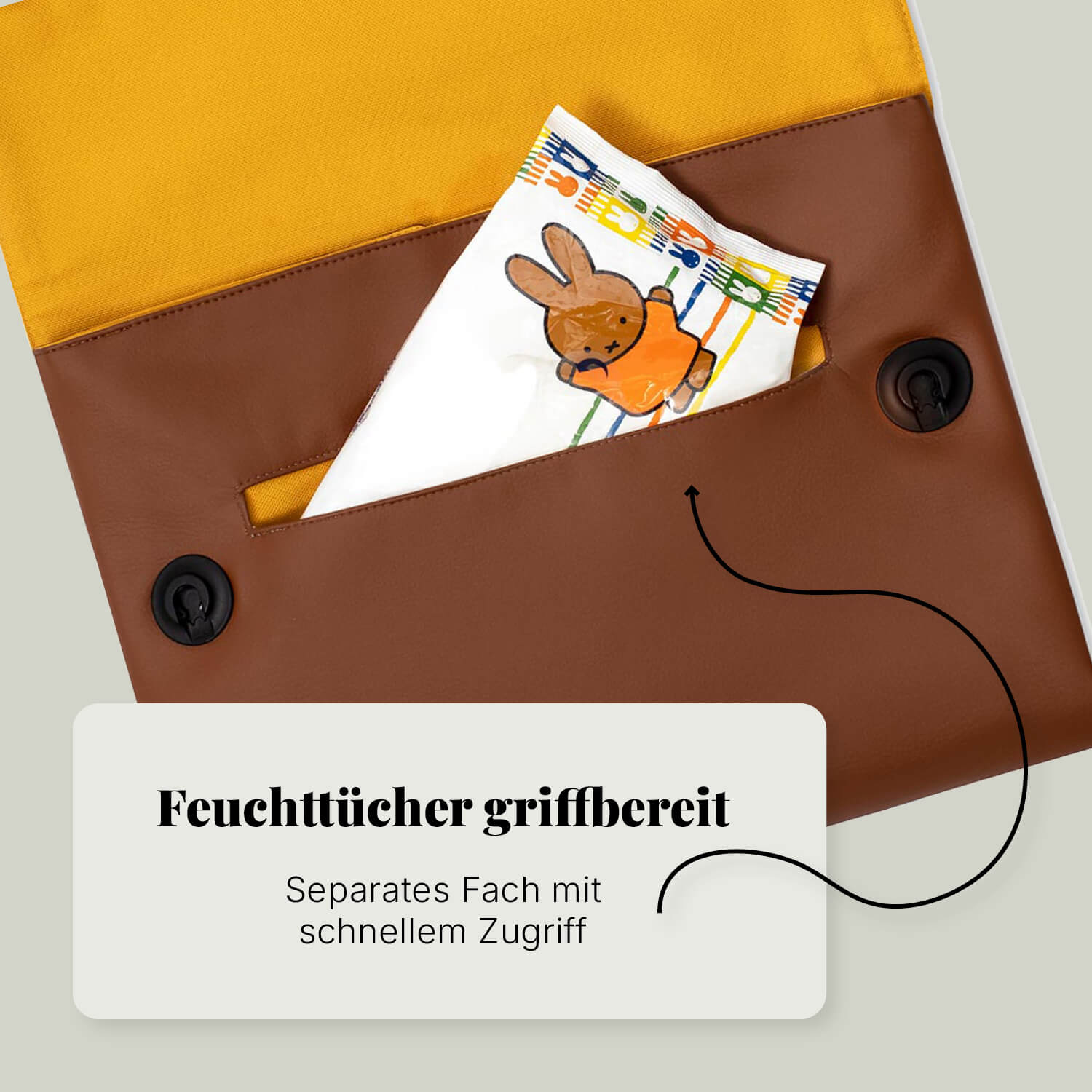 Separates Feuchttücher-Fach der Villawind Wickeltasche mit schnellem Zugriff